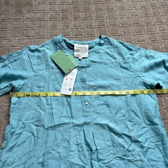 Marigold Lane Solid Round Neck Top Linen Blend Women's L Blue Casual India NWT - Picture 7 of 9